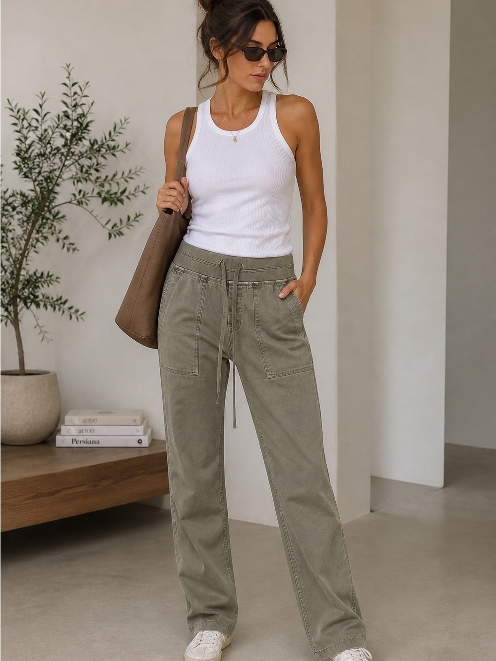 James Perse Olive Green Utility Pants Size 1 (Small) Drawstring Casual Luxe